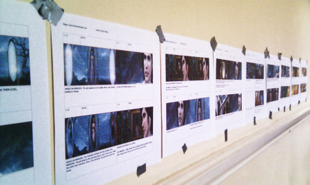 Storyboards on wall
